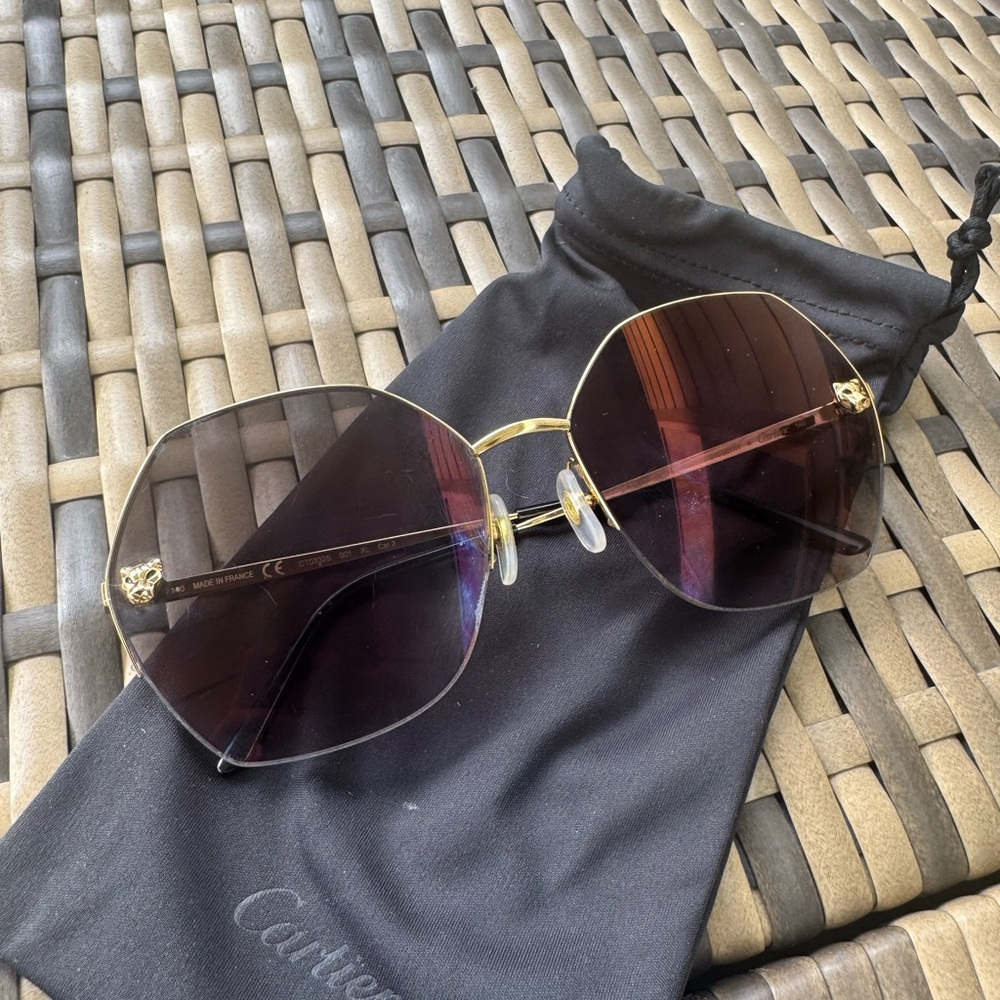 Cartier Gold and Black Women's Sunglasses